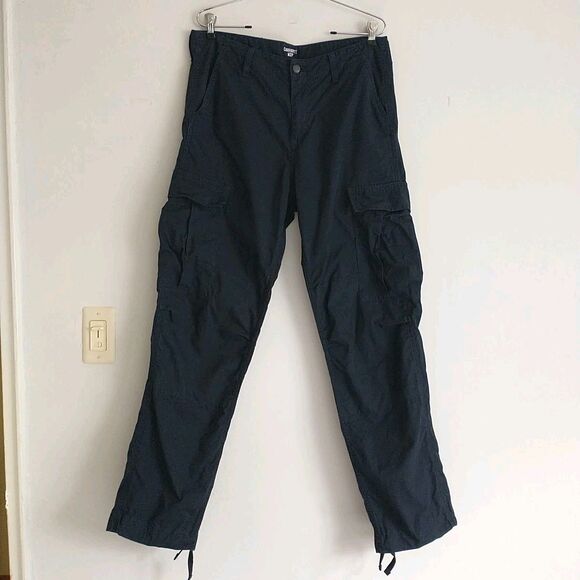 Carhartt WIP Cargo Pants Mens 32x32 Actual 34x32 Navy Blue Rip Stop Workwear - Picture 1 of 16